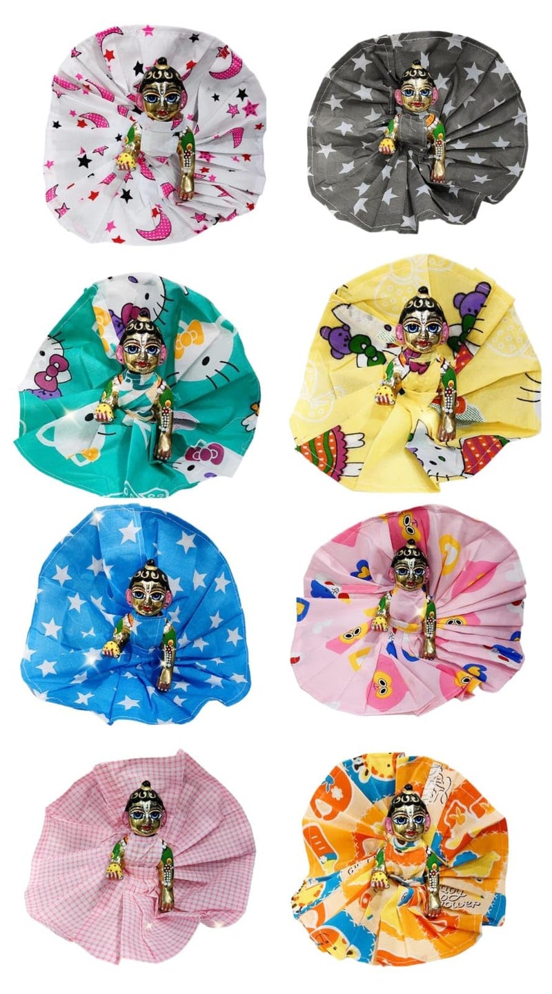 Partish Laddu Gopal Summer Dress Pack of 8 I Colorful Cotton Ladoo Bal Gopal Dress I Kanha Ji Thakur Ji Poshak (Multi Colors and Multi Designs, Size 6) - Image 1