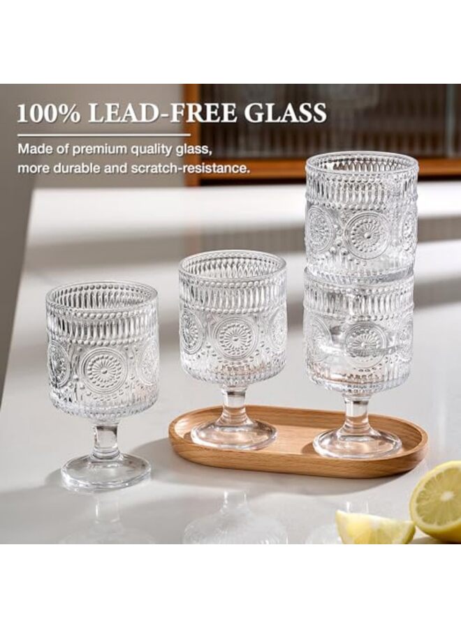 6PCS Vintage Goblet Glasses, 8 Oz Wine Glasses, Embossed Floral Glass Cups Set Clear Drink Glasses Bar Tumbler Glassware for Iced Tea Wine Beer - Image 5