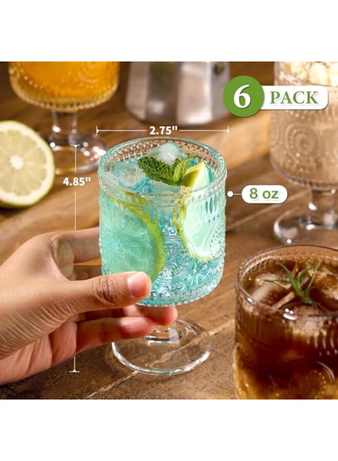 6PCS Vintage Goblet Glasses, 8 Oz Wine Glasses, Embossed Floral Glass Cups Set Clear Drink Glasses Bar Tumbler Glassware for Iced Tea Wine Beer - Image 2