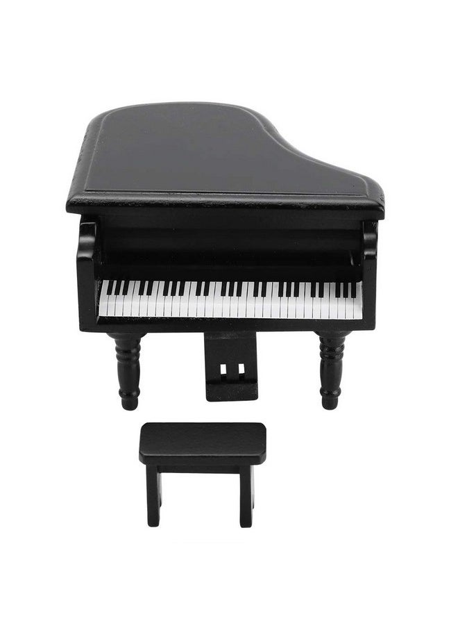 Zerodis Dollhouse Grand Piano1:12 Miniature Simulation Grand Piano With Stool Furniture Crafts Ornaments For Doll House Decoration Accessories(Black)  - Image 1