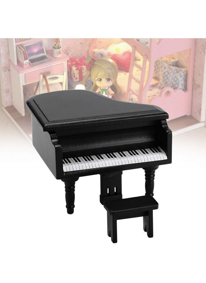 Zerodis Dollhouse Grand Piano1:12 Miniature Simulation Grand Piano With Stool Furniture Crafts Ornaments For Doll House Decoration Accessories(Black)  - Image 2