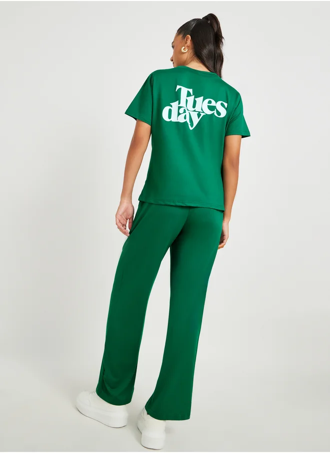 Styli Text Print Back Short Sleeve T-Shirt and Joggers Co-Ords