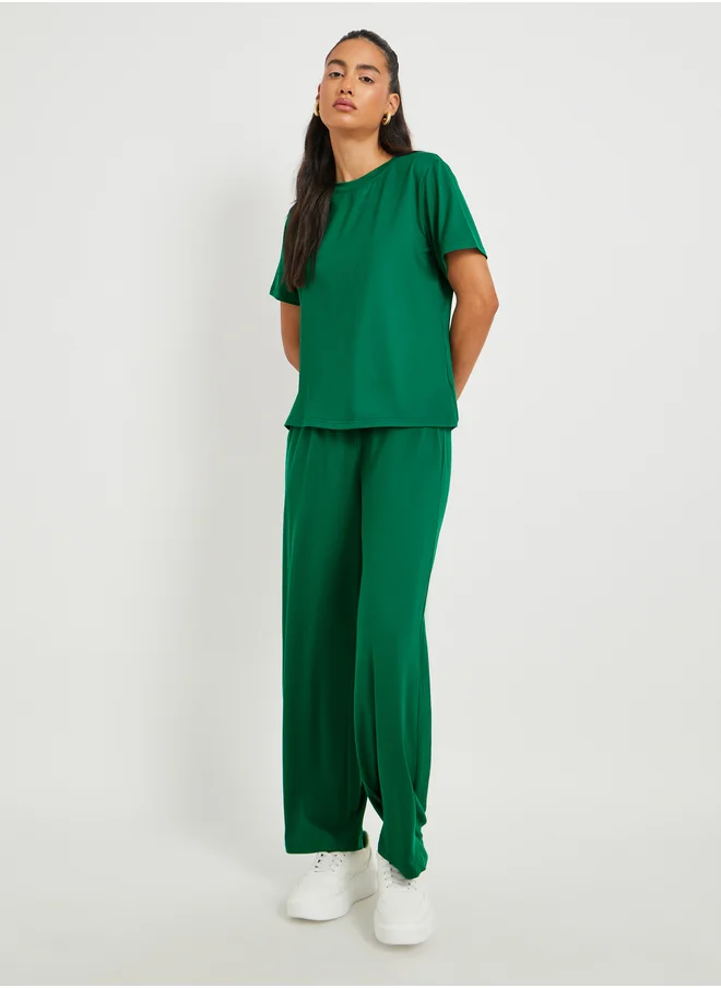 Styli Text Print Back Short Sleeve T-Shirt and Joggers Co-Ords