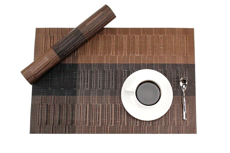 GEFEII Exquisite Bamboo PVC Placemats Woven Vinyl NonSlip Kitchen Place Mats for Dining Wedding Party HeatResistant Waterproof Table Mats Ombre Coffee and Black 4 - Image 3