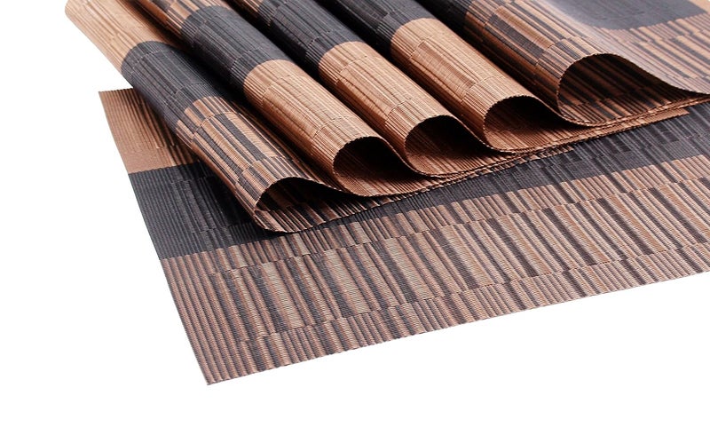 GEFEII Exquisite Bamboo PVC Placemats Woven Vinyl NonSlip Kitchen Place Mats for Dining Wedding Party HeatResistant Waterproof Table Mats Ombre Coffee and Black 4 - Image 5