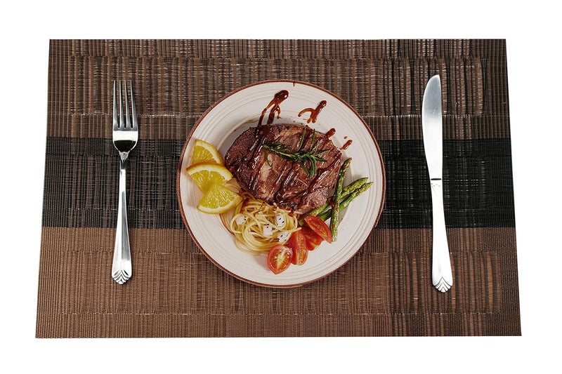 GEFEII Exquisite Bamboo PVC Placemats Woven Vinyl NonSlip Kitchen Place Mats for Dining Wedding Party HeatResistant Waterproof Table Mats Ombre Coffee and Black 4 - Image 2