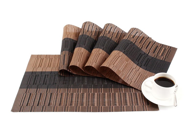 GEFEII Exquisite Bamboo PVC Placemats Woven Vinyl NonSlip Kitchen Place Mats for Dining Wedding Party HeatResistant Waterproof Table Mats Ombre Coffee and Black 4 - Image 1