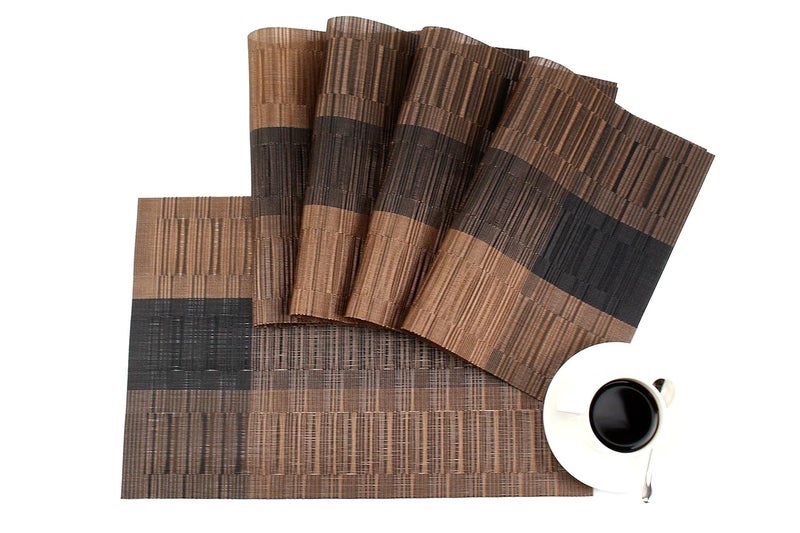GEFEII Exquisite Bamboo PVC Placemats Woven Vinyl NonSlip Kitchen Place Mats for Dining Wedding Party HeatResistant Waterproof Table Mats Ombre Coffee and Black 4 - Image 4