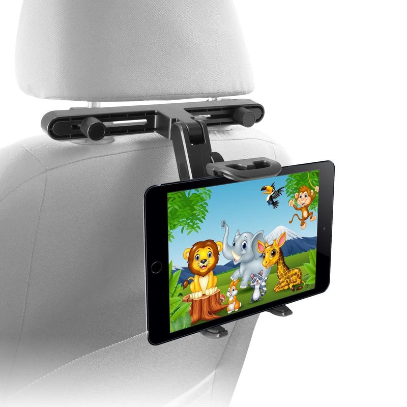 Macally Adjustable Car Headrest Mount - Headrest Tablet Holder for 7” to 10” Tablets - Fits Most Seats with Strong Mounting Clamps - Easy to Use iPad Headrest Mount - Perfect for Kids & Long Trips, 0.5 pounds - Image 1