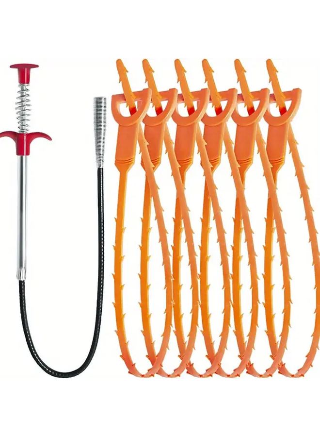 مجموعة إزالة انسداد المصارف 7 قطع بمقاس 25 بوصة و24 بوصة بألوان متعددة للحوض وحوض الاستحمام والمرحاض وانسداد الشعر - Image 1