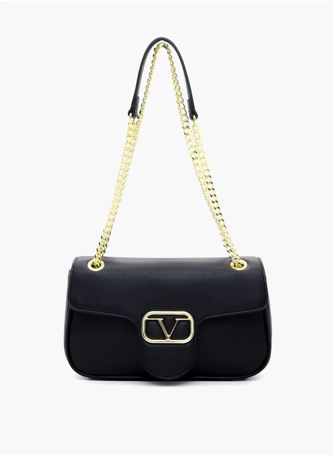 V إيطاليا Solid Shoulder Bag with Chain Strap and Flap Closure