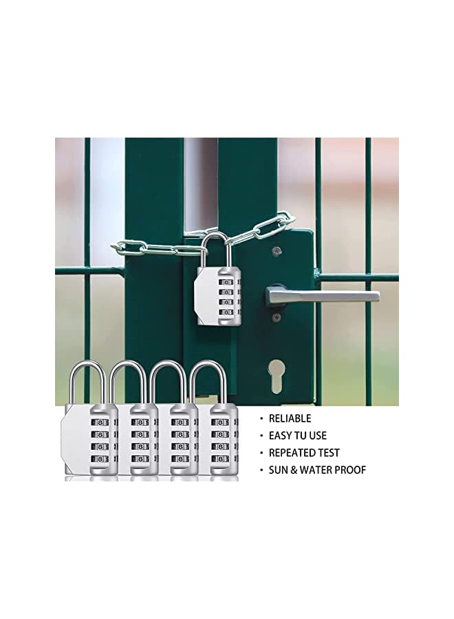 PROMASS PROMASS Digit Combination Lock Resettable Waterproof Padlock Outdoor Key Padlock with Hardened Shackle for School Gym Door Locker Gate (4Pcs, Silver)  - Image 2