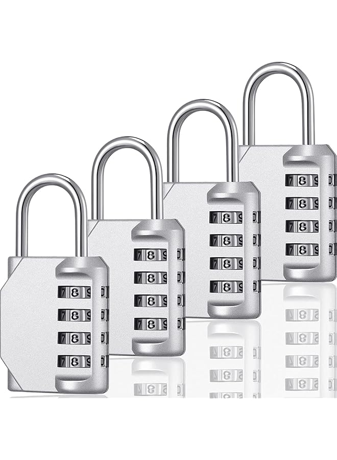 PROMASS PROMASS Digit Combination Lock Resettable Waterproof Padlock Outdoor Key Padlock with Hardened Shackle for School Gym Door Locker Gate (4Pcs, Silver)  - Image 1