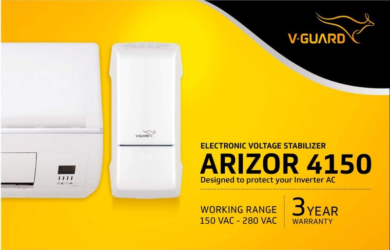 V-Guard ARIZOR 4150 Voltage Stabilizer for Inverter AC Upto 1.5 TON (White, 150 VAC-280 VAC) - Image 2