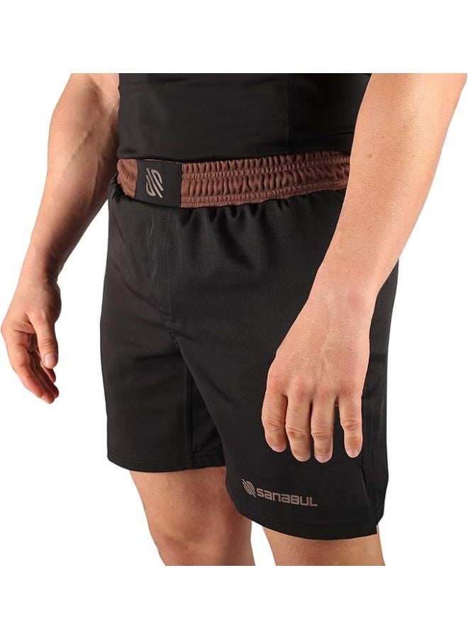 سنابول شورت قتال سانابول للرجال | شورت تدريب جيو جيتسو برازيلي وفنون القتال المختلطة | مطاط في أربعة اتجاهات، خياطة معززة، بدون جي | أسود/بني - Image 2