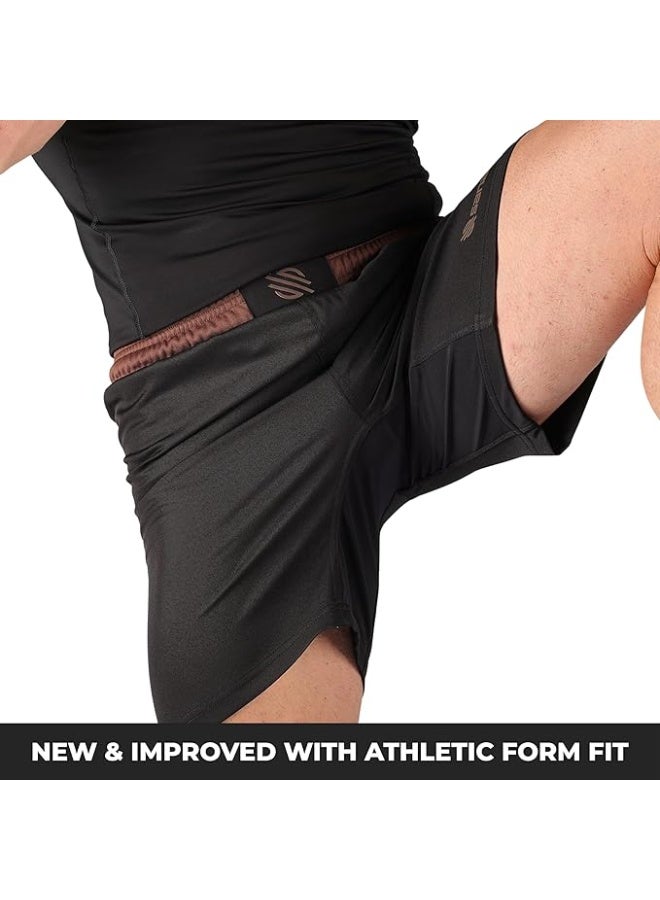 سنابول شورت قتال سانابول للرجال | شورت تدريب جيو جيتسو برازيلي وفنون القتال المختلطة | مطاط في أربعة اتجاهات، خياطة معززة، بدون جي | أسود/بني - Image 3