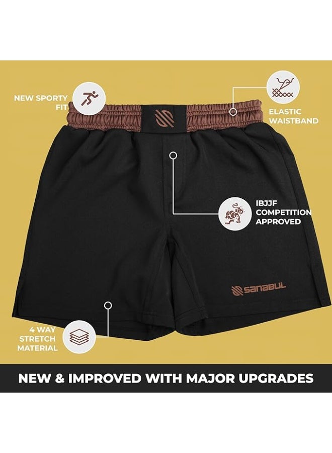 سنابول شورت قتال سانابول للرجال | شورت تدريب جيو جيتسو برازيلي وفنون القتال المختلطة | مطاط في أربعة اتجاهات، خياطة معززة، بدون جي | أسود/بني - Image 5