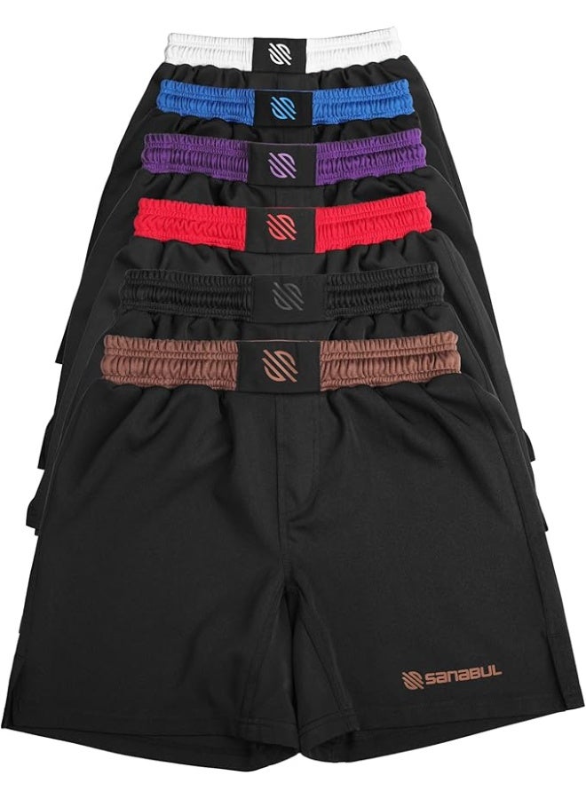 سنابول شورت قتال سانابول للرجال | شورت تدريب جيو جيتسو برازيلي وفنون القتال المختلطة | مطاط في أربعة اتجاهات، خياطة معززة، بدون جي | أسود/بني - Image 1
