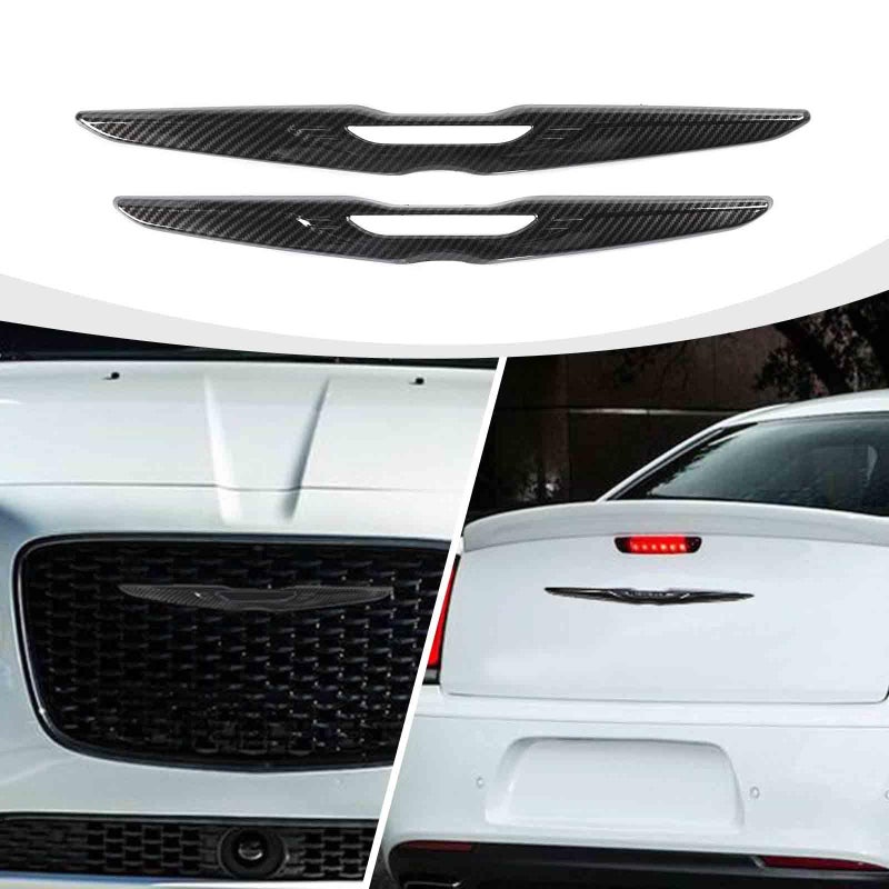 RAZPOY for Chrysler Emblem Cover Carbon Fiber Front Rear Emblem Molding Trim Kit Compatible with 20152023 Chrysler 300 300C Exterior Accessories