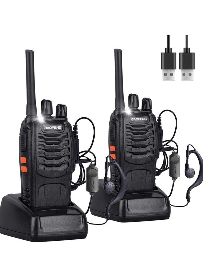 (Pack of 4) BF-888S Portable Long Range Rechargeable Handheld 16 Channels Two-Way Radio with Earpiece | Clear Communication for Outdoor, Events, Travel, and Security