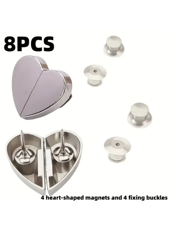 8 Pieces Heart Shaped Magnetic Shower Curtain Hooks Silvery Detachable Aluminum Alloy - Image 1