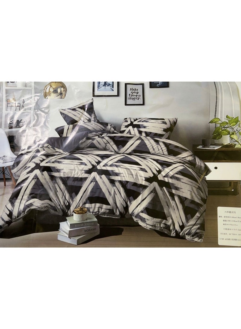 طقم مفروشات فاخر بحجم كينج مكون من 6 قطع - تصميم بسيط، غطاء لحاف 220×240 سم مع شرشف مطاطي و4 أغطية وسائد