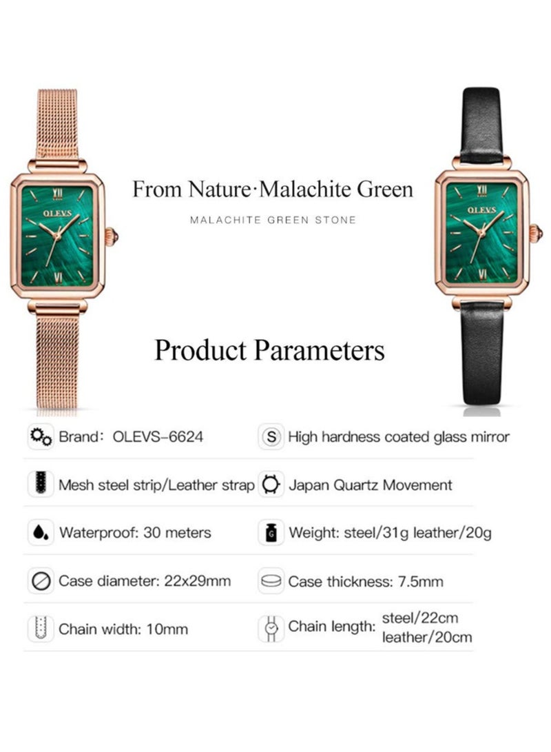 OLEVS Women's Fashion Vintage Square Analog Quartz Watch 6624 - Image 3