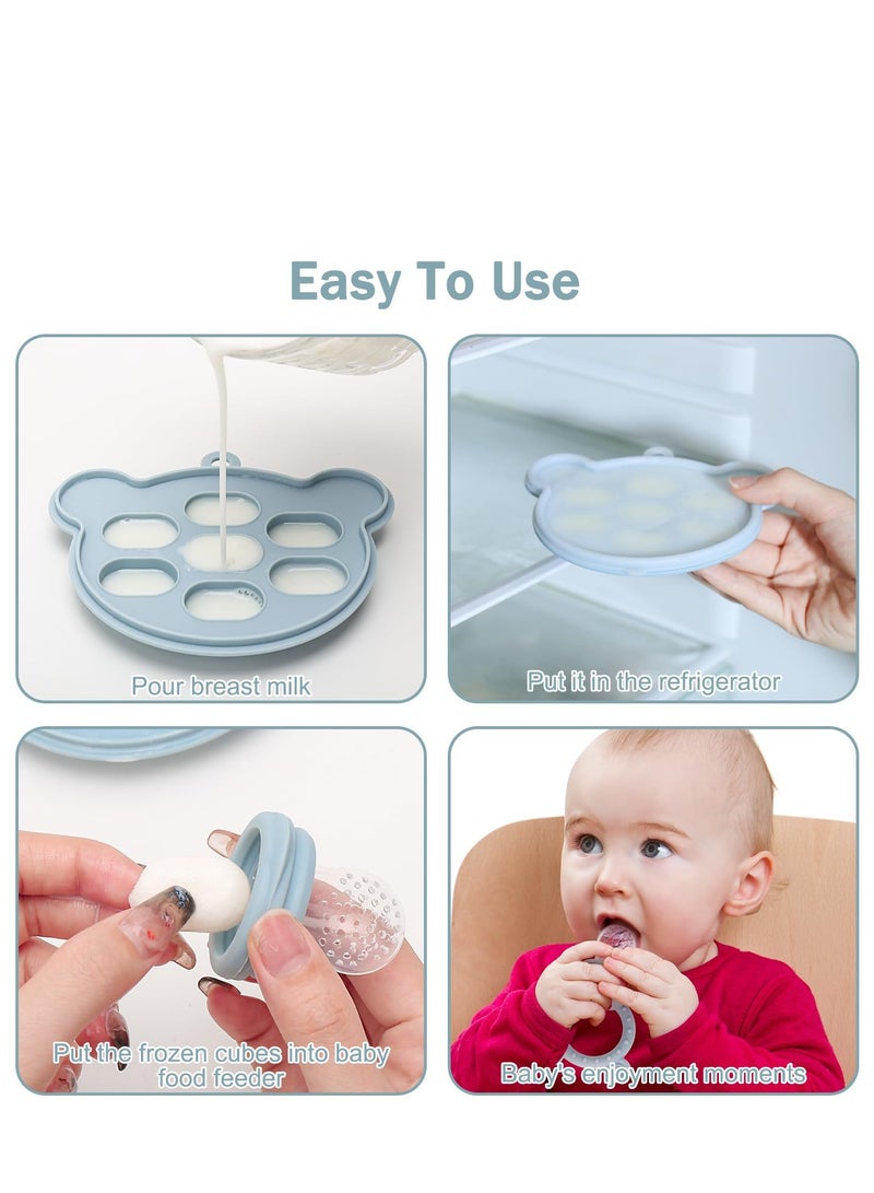 Bebiland 7PCS Soft Silicone Teething Mitten for Infants, Baby Fruit Food Feeder with Freezer Trays, Safe BPA-Free Chewing Relief for 3+ Months (Blue)  - Image 4