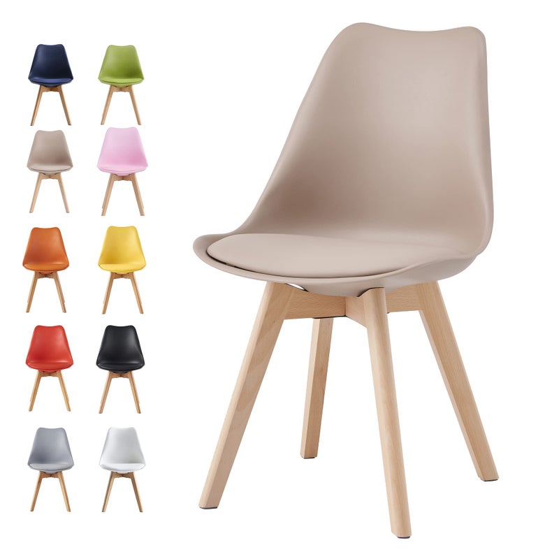 mcc direct Dining Chairs Wooden Legs Soft Cushion Pad Stylish DELUXE Retro Lounge Dining Office EVA Brown