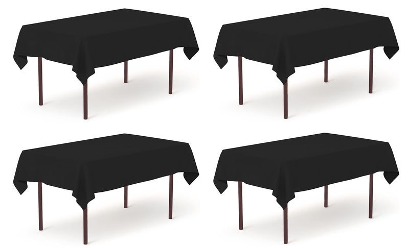 POMP Black 60 "" x 84 "" Poplin Polyester TableChloth (4 Pack) | تجاعيد + وصمة عار مقاومة سهلة العناية النسيج الممتاز | يناسب طاولة المستطيل 5 أقدام - Image 2