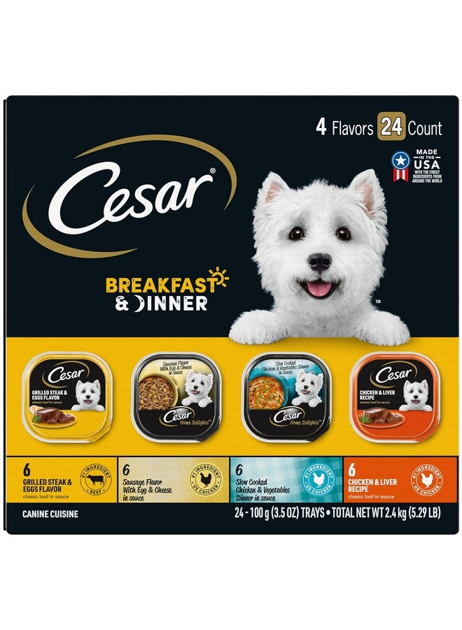 CESAR HOME DELIGHTS Adult Wet Dog Food & Classic Loaf in Sauce Breakfast & Dinner Variety Pack, (24) 3.5 oz. Easy Peel Trays - Image 1