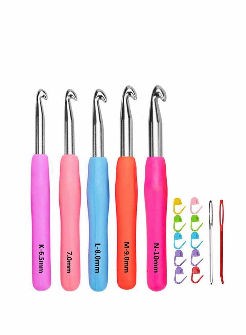 KASTWAVE Crochet Hooks Set, Ergonomic Grip Soft Handles Aluminum Crochet Hook Smooth Knitting Needles Kit with Bag for Arthritic Hands, Extra Long?Knit Needles Weave Yarn Set, Best for Women - Image 1