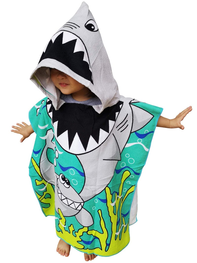 Athaelay Wearable Towel for Kids Toddlers Bath Pool Beach Swim Poncho Cover-ups Swimwear for Little Boys Girls, Shark Theme with Bag - Image 1