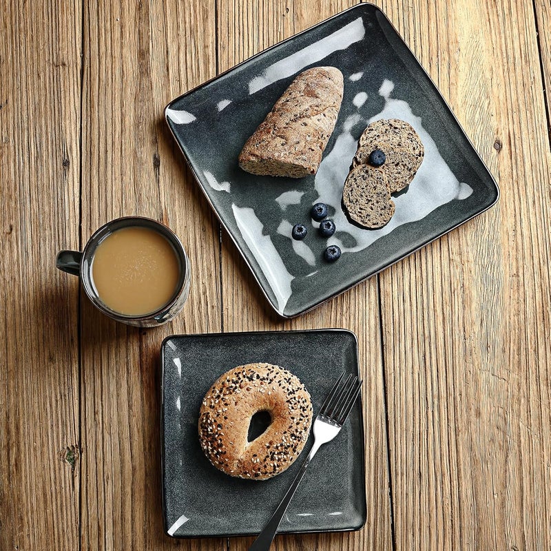 Famiware Dinnerware Sets for 4 Ocean Square 12Piece Kitchen Plates and Bowls Sets Reactive Glaze Microwave and Dishwasher Safe Scratch Resistant Deep Forest - Image 2