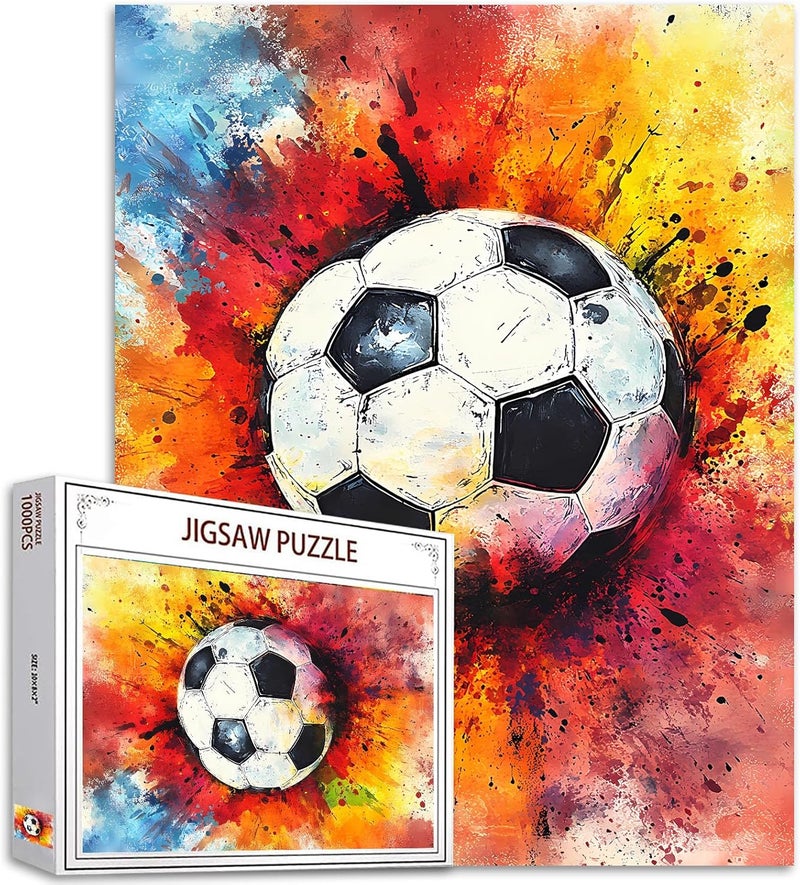Tucocoo Soccer Ball Jigsaw Puzzles for Adults 1000 Pieces Football Watercolor Art Puzzles for Adults DIY Crafts Puzzles for Home Decoration Gifts Family Challenging Puzzle Perfect for Game Nights - Image 1