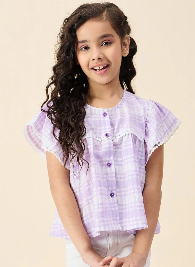 ستايلو بج بلوزة بأكمام كشكش ونقشة مربعات للبنات