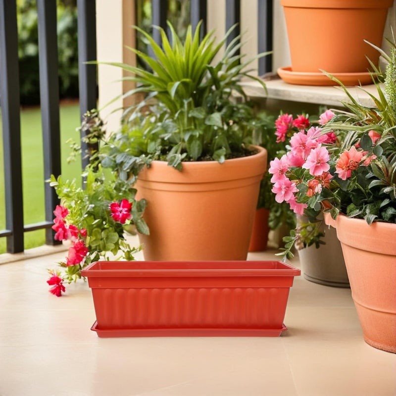 2PCS Large Plastic Rectangular Planters with Saucers for Indoor Outdoor Garden Windowsill Balcony Brick Red - Image 5