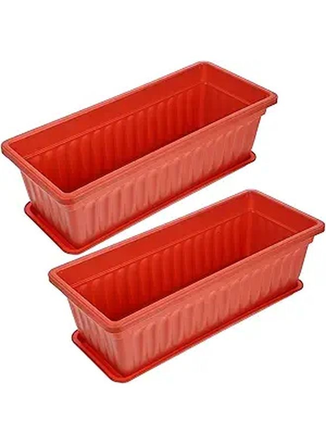 2PCS Large Plastic Rectangular Planters with Saucers for Indoor Outdoor Garden Windowsill Balcony Brick Red - Image 1