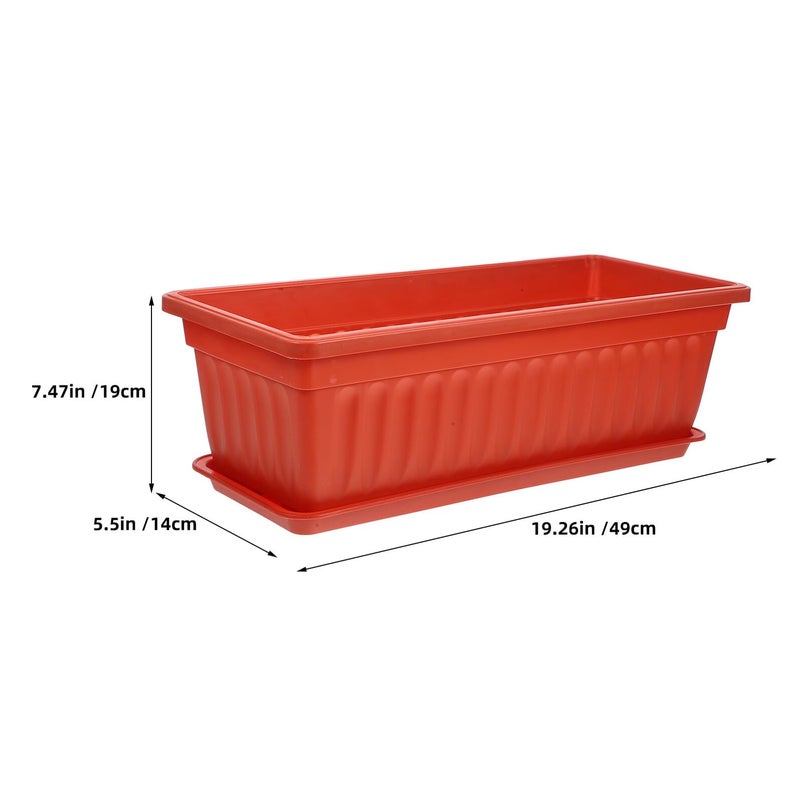 2PCS Large Plastic Rectangular Planters with Saucers for Indoor Outdoor Garden Windowsill Balcony Brick Red - Image 3