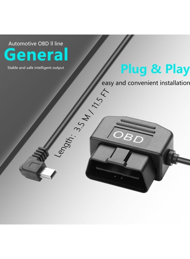 فيلارو طقم توصيل كاميرا السيارة Mini-USB OBD، موصل بزاوية 90 درجة، كابل طاقة بطول 11 قدمًا من 12-24 فولت إلى 5 فولت، يدعم وضع ركن السيارة، سهل التركيب، حماية من انخفاض الجهد - Image 3