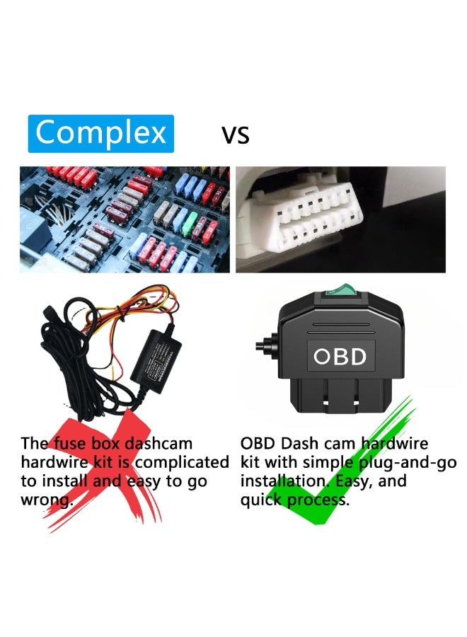 فيلارو طقم توصيل كاميرا السيارة Mini-USB OBD، موصل بزاوية 90 درجة، كابل طاقة بطول 11 قدمًا من 12-24 فولت إلى 5 فولت، يدعم وضع ركن السيارة، سهل التركيب، حماية من انخفاض الجهد - Image 5