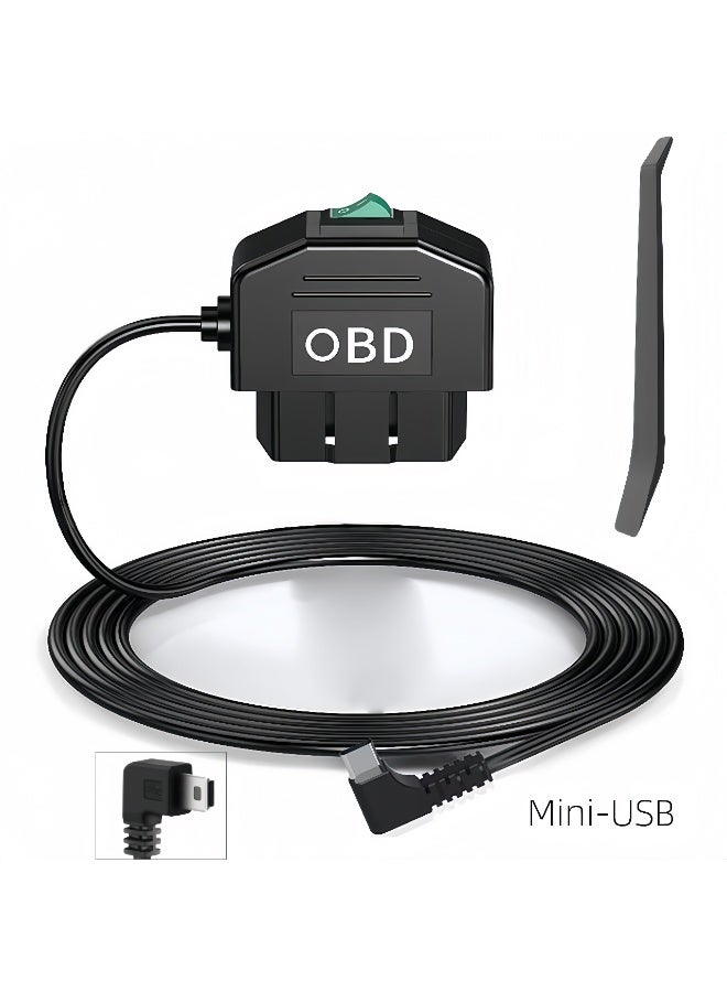 فيلارو طقم توصيل كاميرا السيارة Mini-USB OBD، موصل بزاوية 90 درجة، كابل طاقة بطول 11 قدمًا من 12-24 فولت إلى 5 فولت، يدعم وضع ركن السيارة، سهل التركيب، حماية من انخفاض الجهد - Image 1