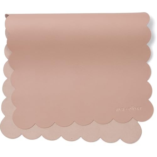 Ava + Oliver Vegan Leather Baby Changing Mat (16 X 30 in) - Multipurpose Wipeable and Portable Diaper Mat - Foldable for Travel (Pink Scallop) - Image 1