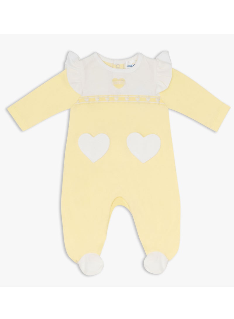 Moon بدلة نوم MOON مصنوعة من القطن بنسبة 100%، مقاس 0-1 شهر، باللون الأصفر - قلوب ليمونية - Image 1