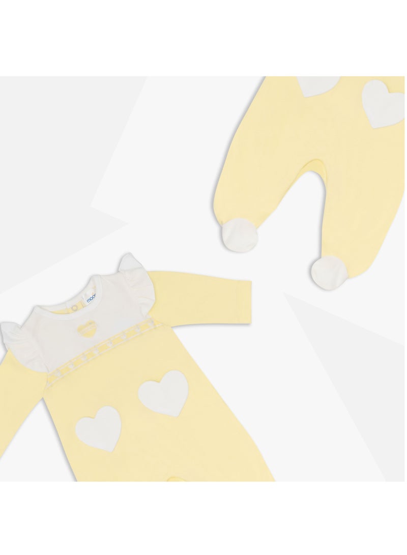 Moon بدلة نوم MOON مصنوعة من القطن بنسبة 100%، مقاس 0-1 شهر، باللون الأصفر - قلوب ليمونية - Image 3