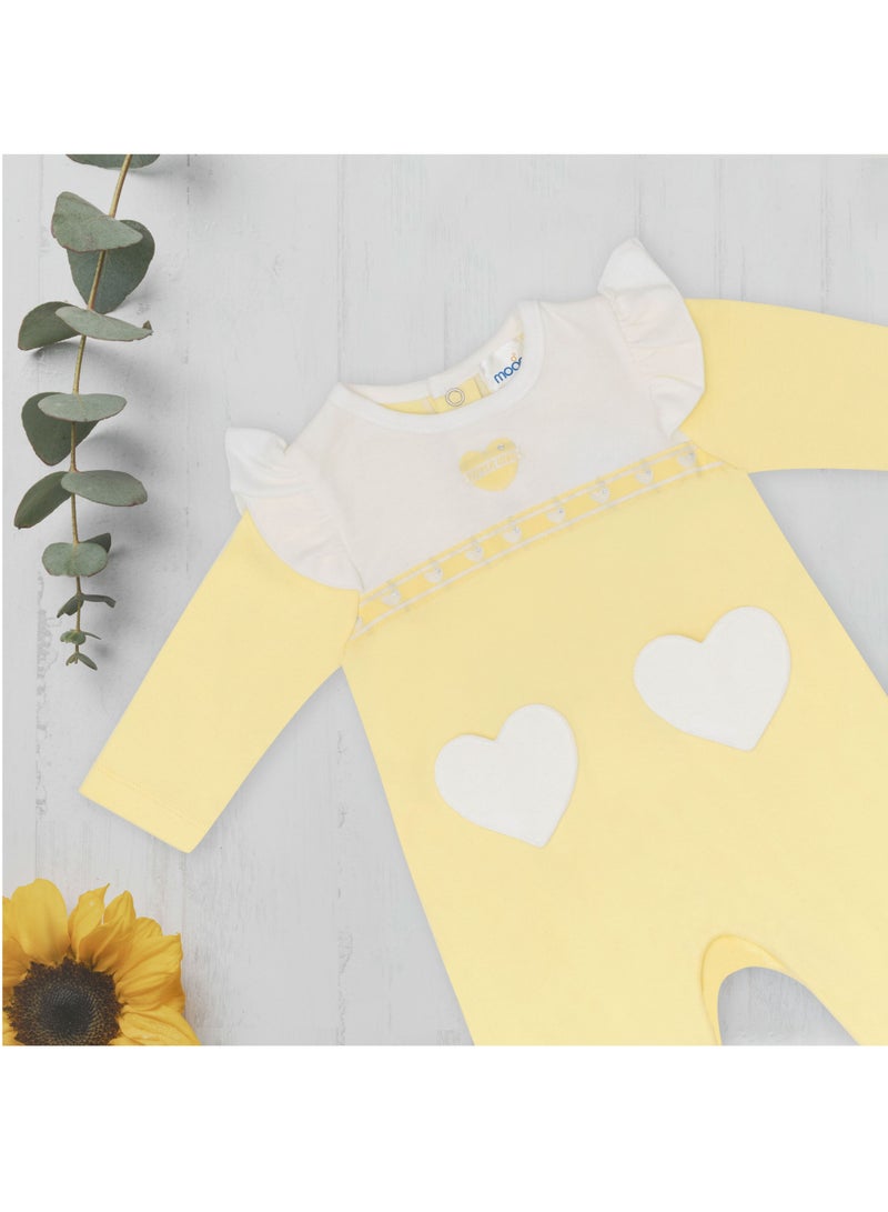 Moon بدلة نوم MOON مصنوعة من القطن بنسبة 100%، مقاس 0-1 شهر، باللون الأصفر - قلوب ليمونية - Image 5
