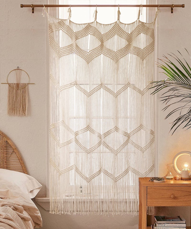 Flber Macrame Curtain Window Macrame Room Divider Doorway Curtain Boho Macrame Wall Hanging Living Room Bedroom Decor 42"" W X 75"" H - Image 2