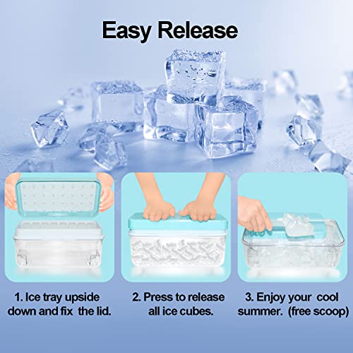 QUELIEN Ice Cube Trays for Freezer With Bin, Scoop, and Press Plate - 2 Tiers, Lid Included - Image 2