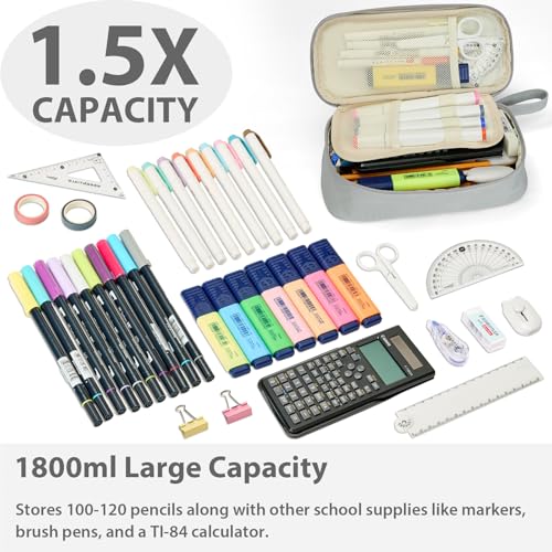 SPACEMATE Pencil Case Pouch Box Bag School Supplies Girls Boys Kids, Cute Preppy Stuff Large Big Capacity Aesthetic Pen Organizer, Back to College Stationary, Light Gray, Standard Stlye, 1800ml - Image 2