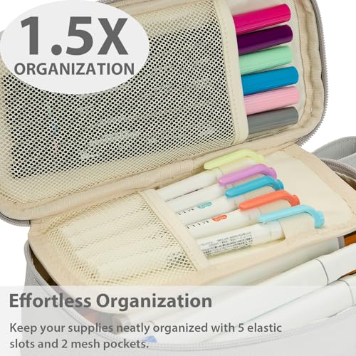 SPACEMATE Pencil Case Pouch Box Bag School Supplies Girls Boys Kids, Cute Preppy Stuff Large Big Capacity Aesthetic Pen Organizer, Back to College Stationary, Light Gray, Standard Stlye, 1800ml - Image 5